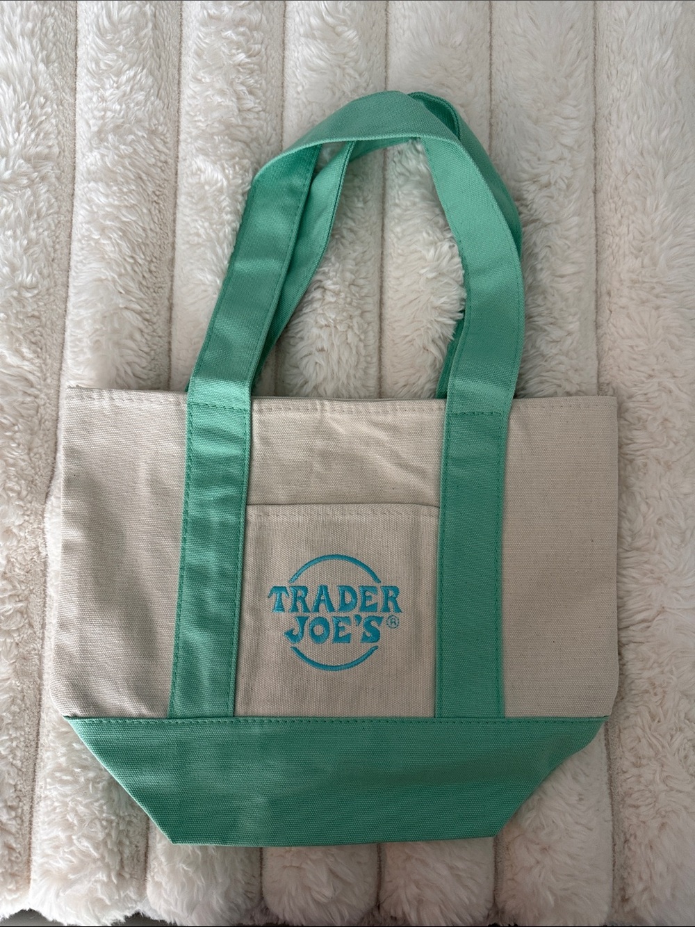 Green and Cream Canvas Tote Bag